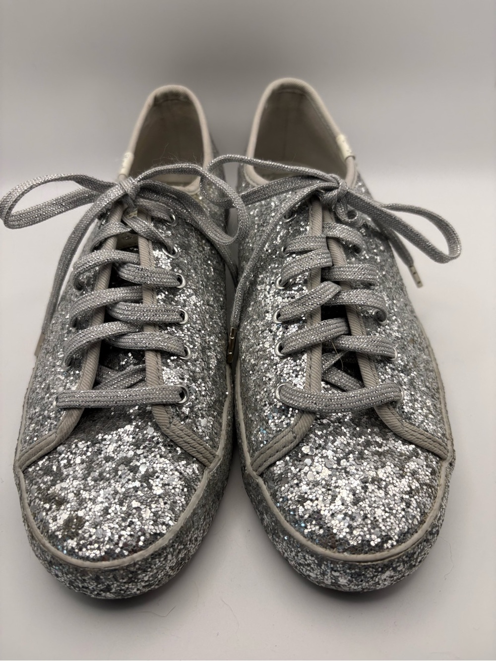 Kate Spade Keds All Over Silver Glitter Lace-Up Sneakers